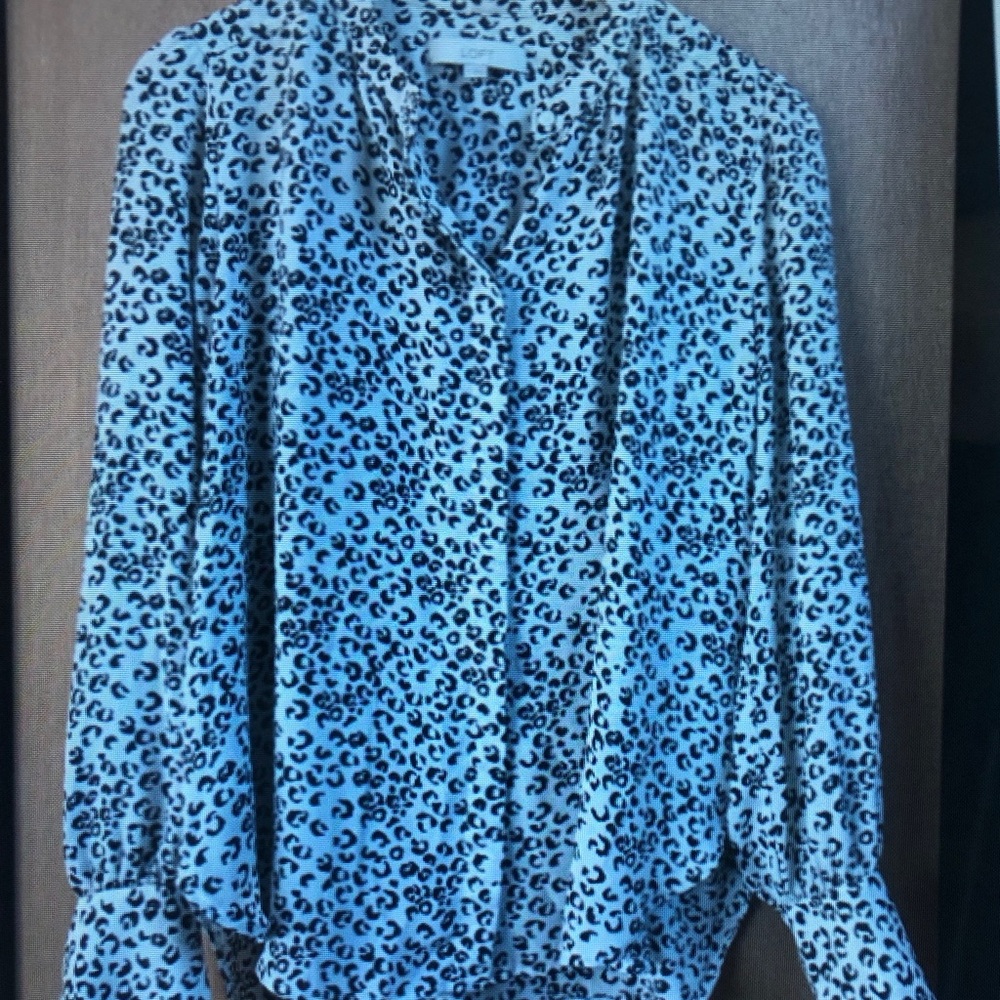 Light Blue Leopard-Print Button Front Blouse